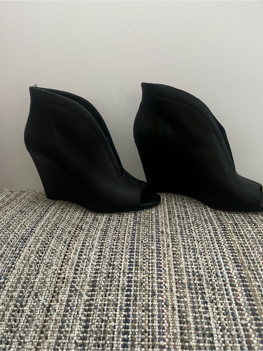 Wedge Peep-Toe Ankle Boots - Black